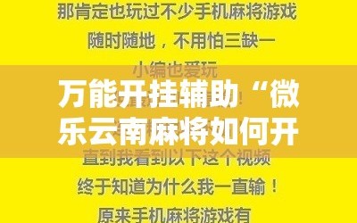 万能开挂辅助“微乐云南麻将如何开挂”开挂详细教程