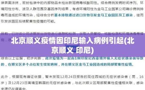 北京顺义疫情因印尼输入病例引起(北京顺义 印尼)