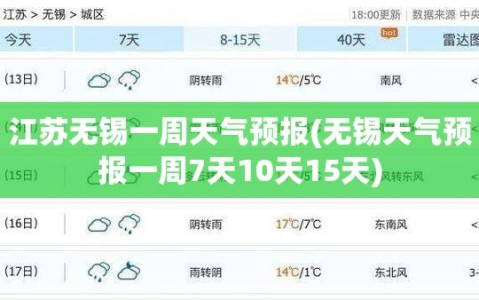江苏无锡一周天气预报(无锡天气预报一周7天10天15天)