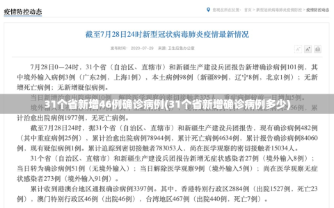 31个省新增46例确诊病例(31个省新增确诊病例多少)