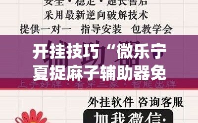 开挂技巧“微乐宁夏捉麻子辅助器免费版”开挂(透视)最新辅助详细