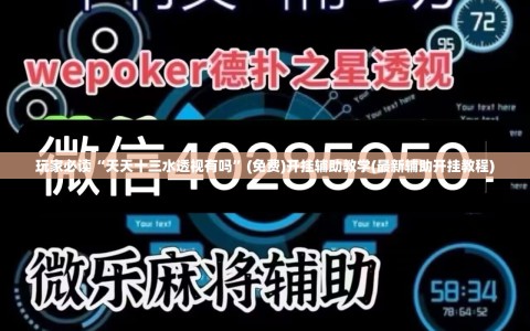玩家必读“天天十三水透视有吗”(免费)开挂辅助教学(最新辅助开挂教程)