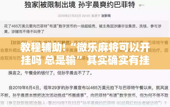 教程辅助!“微乐麻将可以开挂吗 总是输”其实确实有挂