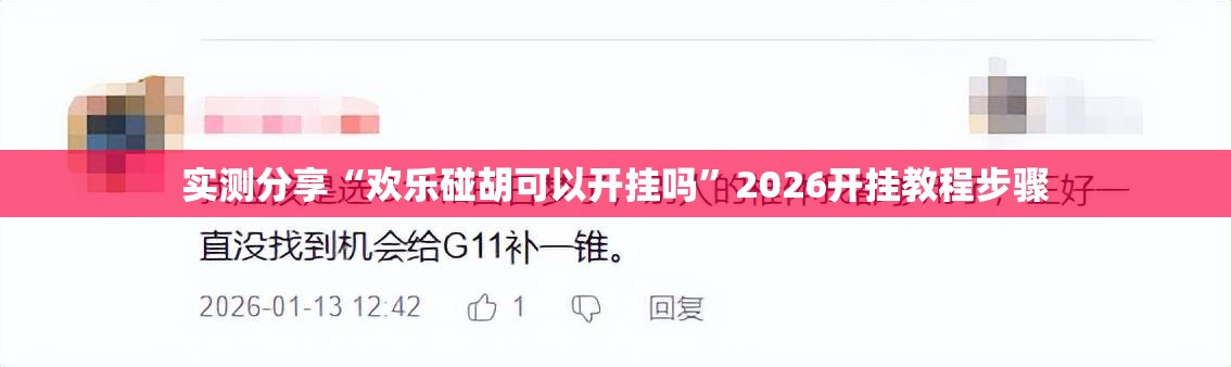 实测分享“欢乐碰胡可以开挂吗”2026开挂教程步骤