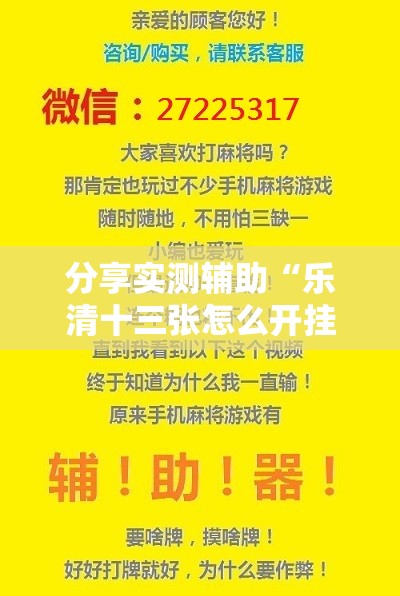 分享实测辅助“乐清十三张怎么开挂”开挂辅助脚本+详细开挂安装教程