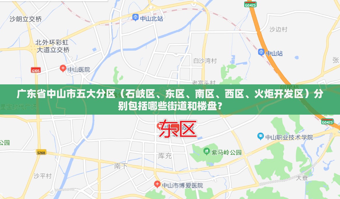 广东省中山市五大分区（石岐区	、东区、南区、西区	、火炬开发区）分别包括哪些街道和楼盘？