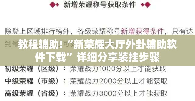 教程辅助!“新荣耀大厅外卦辅助软件下载”详细分享装挂步骤