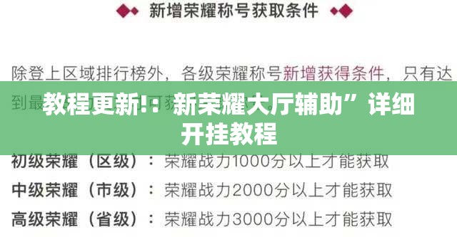 教程更新!：新荣耀大厅辅助”详细开挂教程